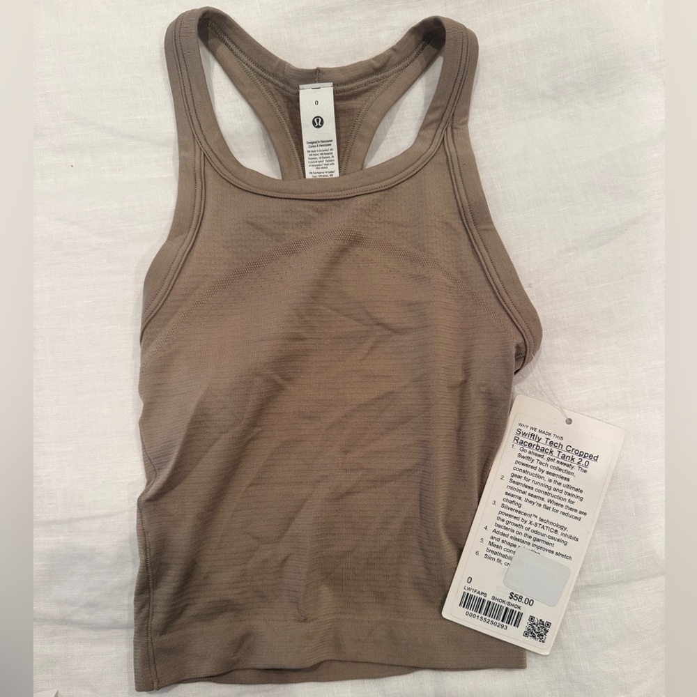 Lulu Lemon Swiftly Tech Cropped Racerback Tank 2.0, New with Tags